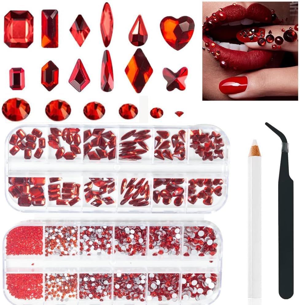 ALOCIAM 2680pcs 3D red nail rhinestones kit for dazzling nail art designs