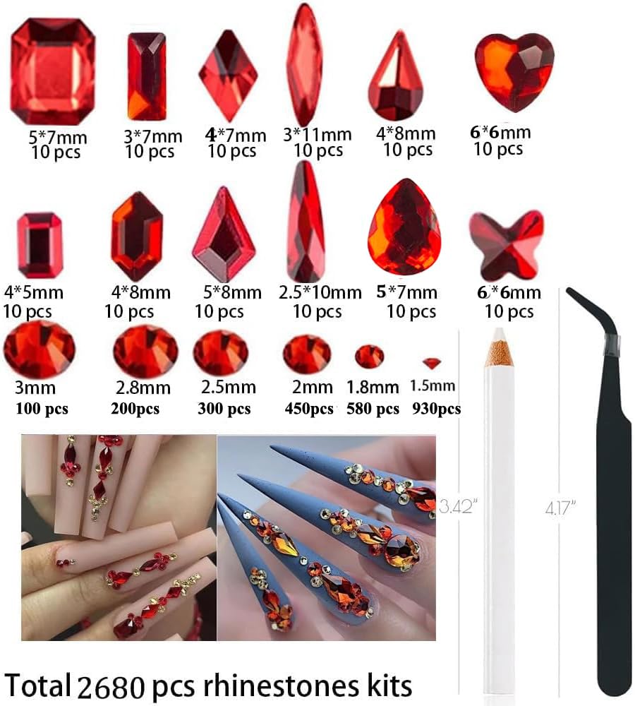 ALOCIAM red rhinestones shapes for versatile nail art embellishment