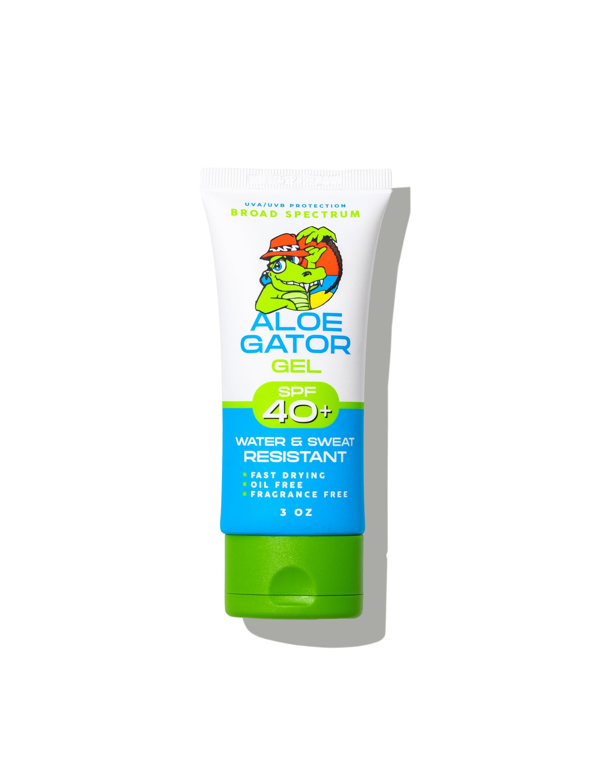 Aloe Gator Gel Sunscreen bottle offers SPF 40+ protection for sunny days.