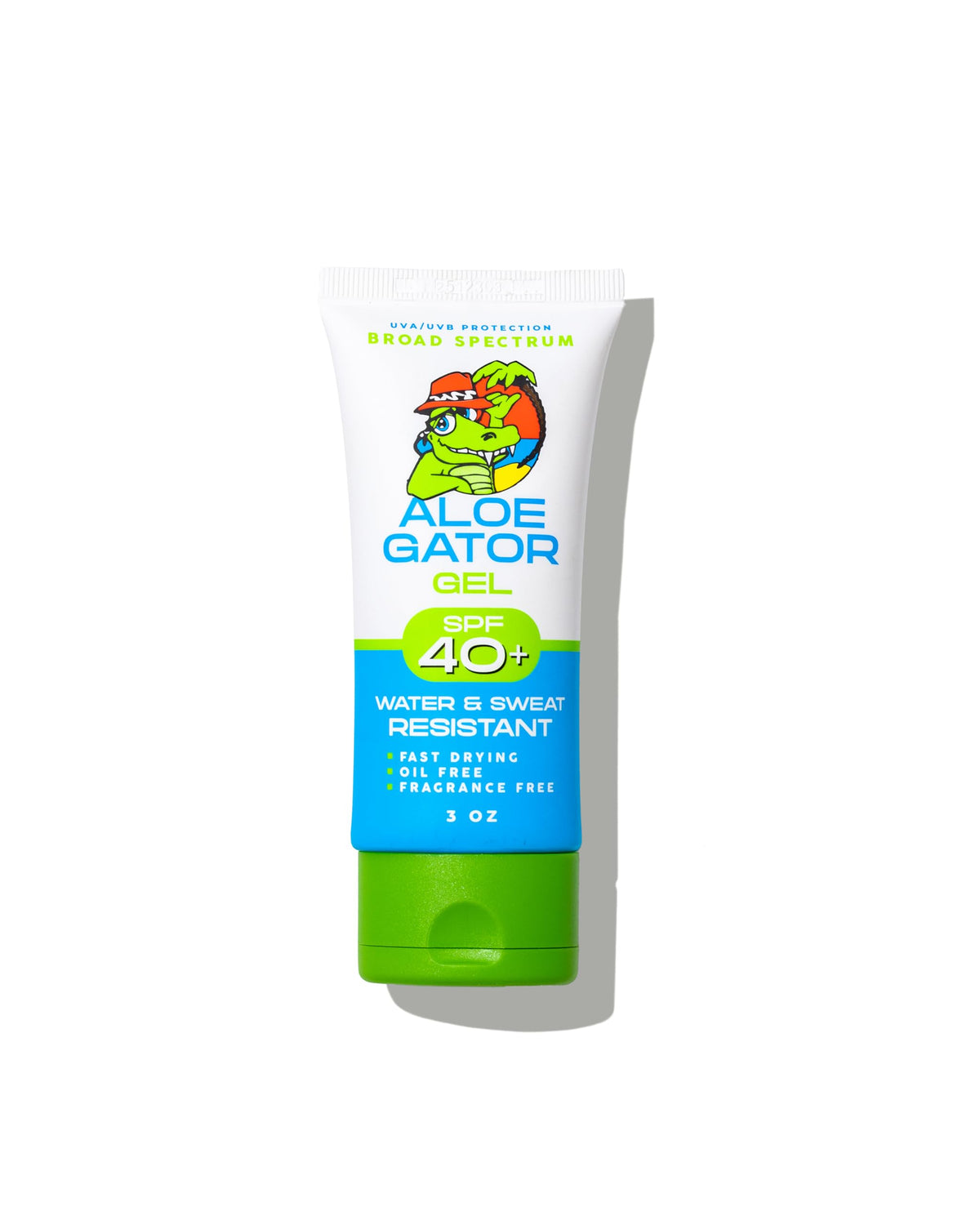 Aloe Gator Gel Sunscreen bottle offers SPF 40+ protection for sunny days.