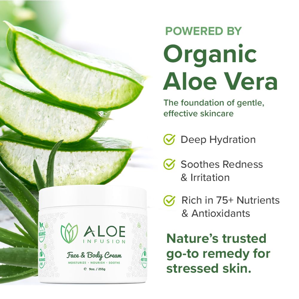 Aloe Infusion after-sun care applied to sun-kissed arm.