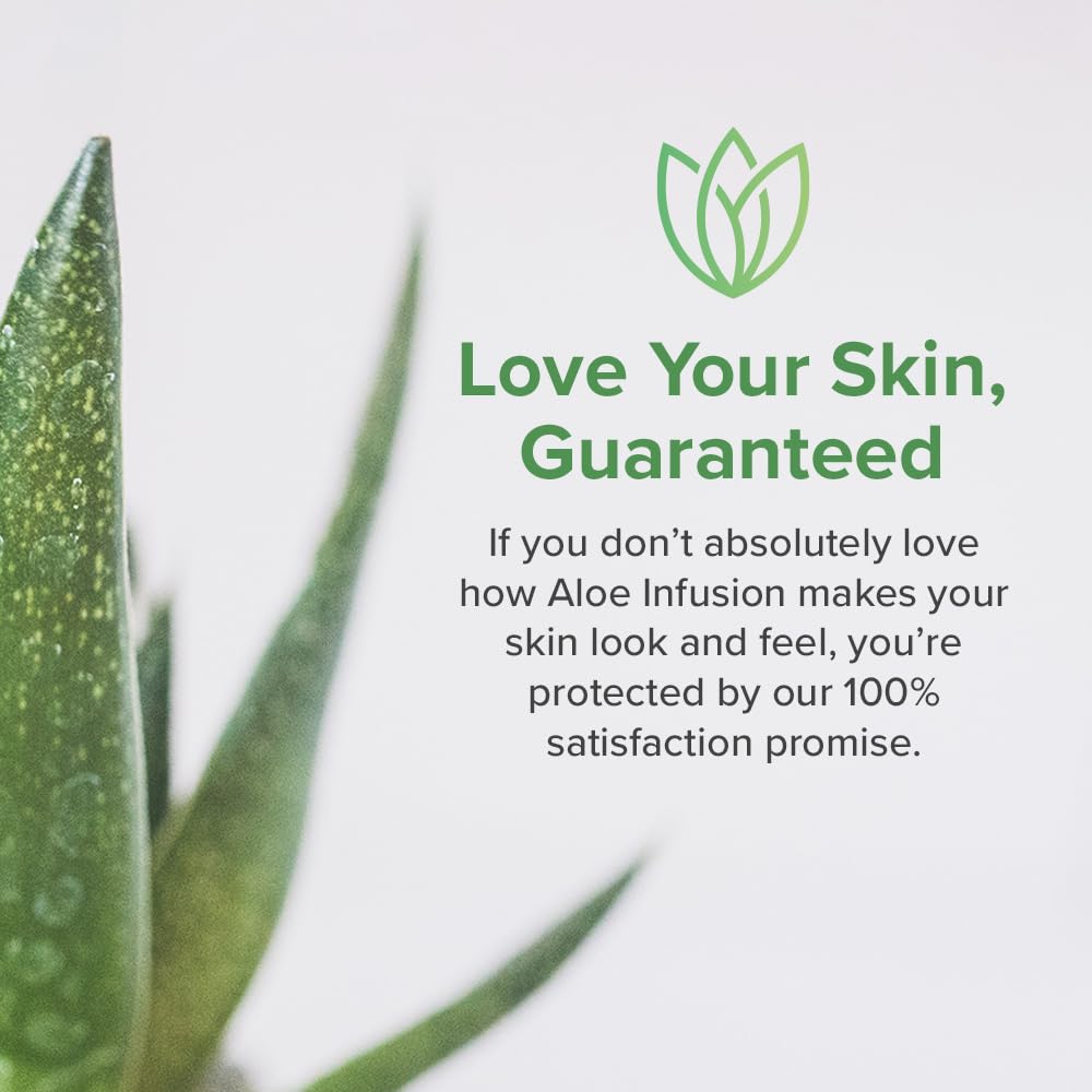 Aloe Infusion jar with pump illustrates easy daily skincare routine.