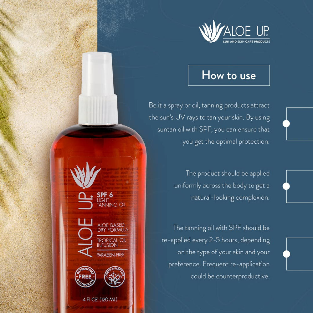 Aloe Up 4 oz tanning oil bottle ready for travel.