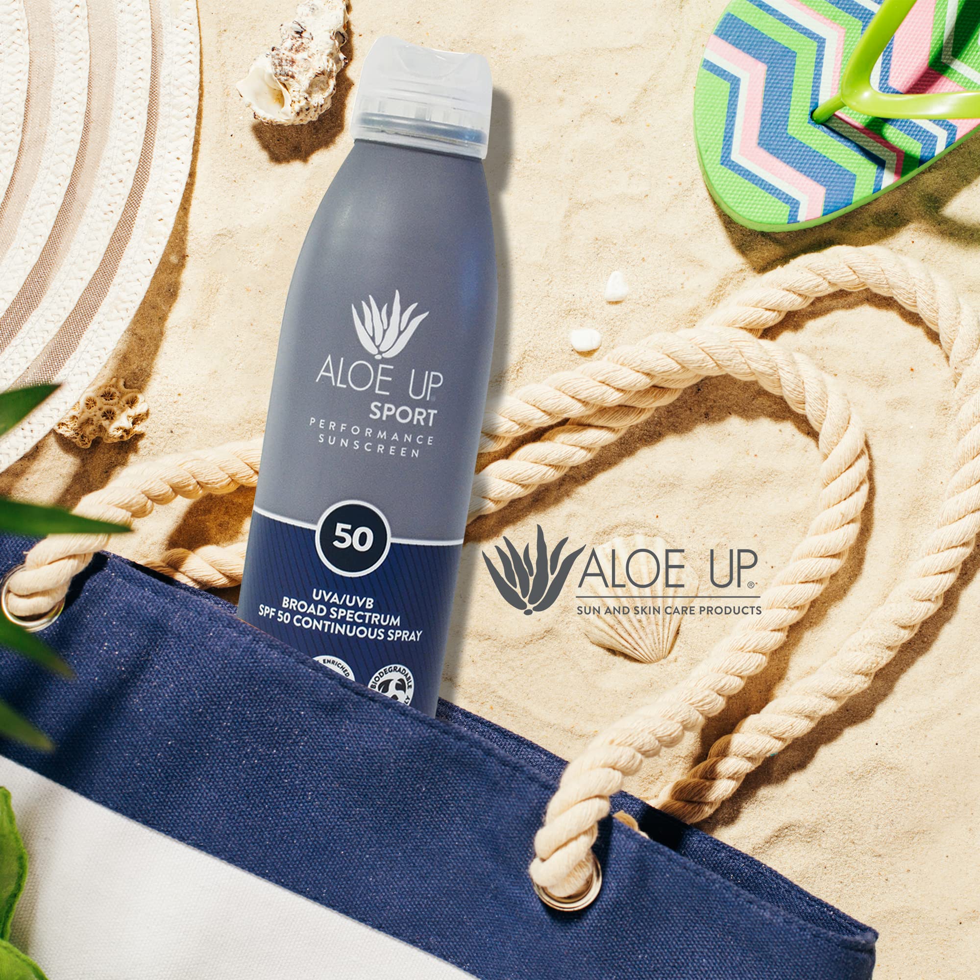 Aloe Up aloe vera gel-based formula hints at soothing hydration.
