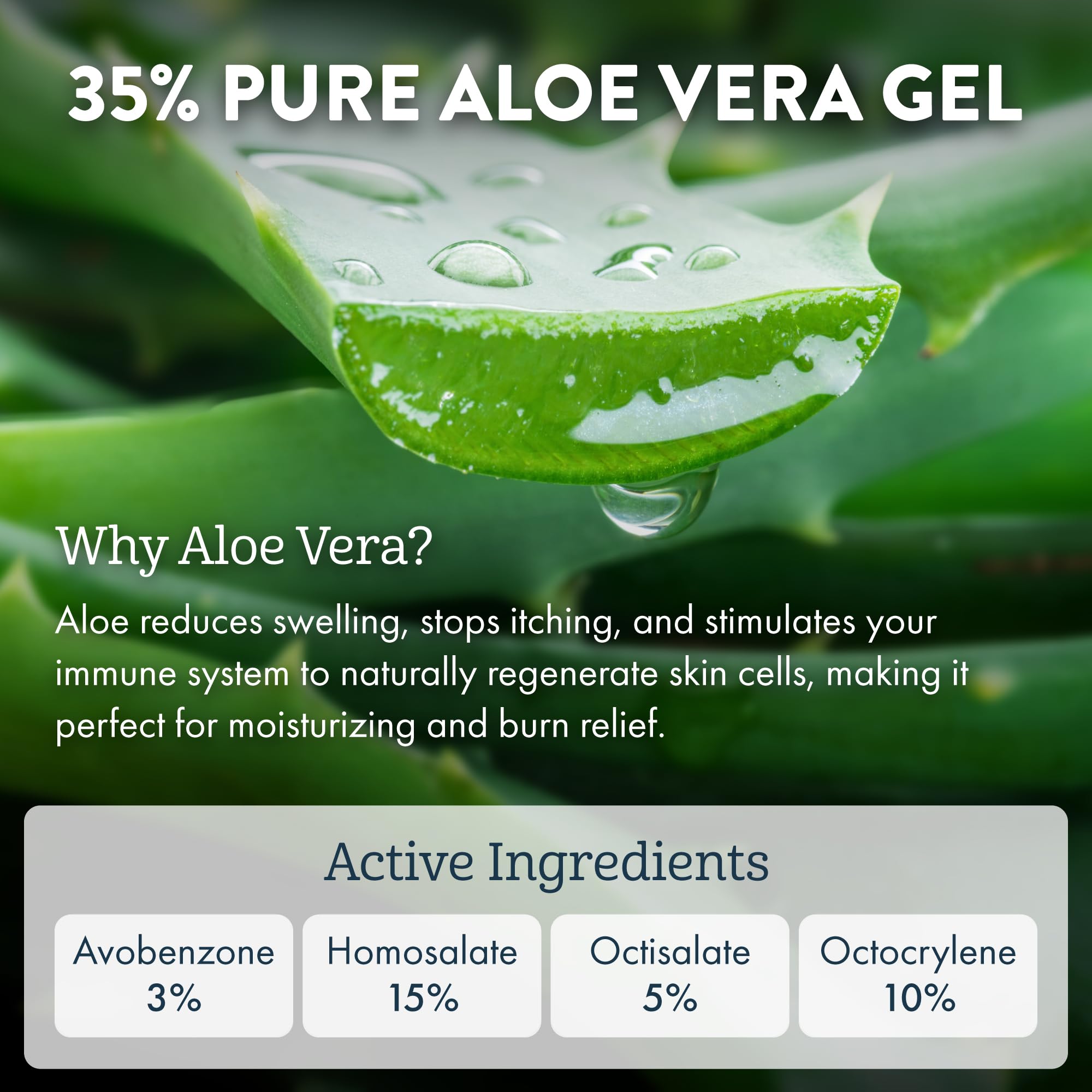 Pure aloe vera gel-based formula emphasizes hydration for the skin.