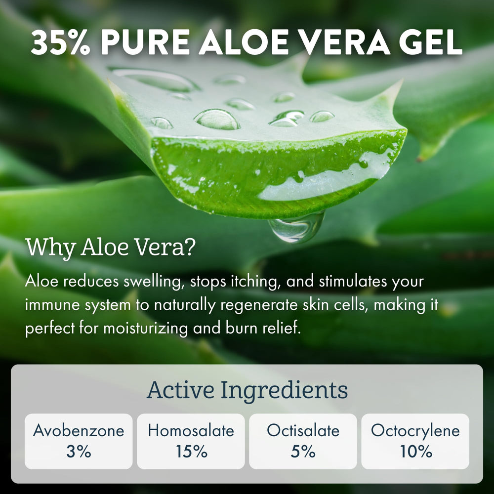 Pure aloe vera gel-based formula emphasizes hydration for the skin.