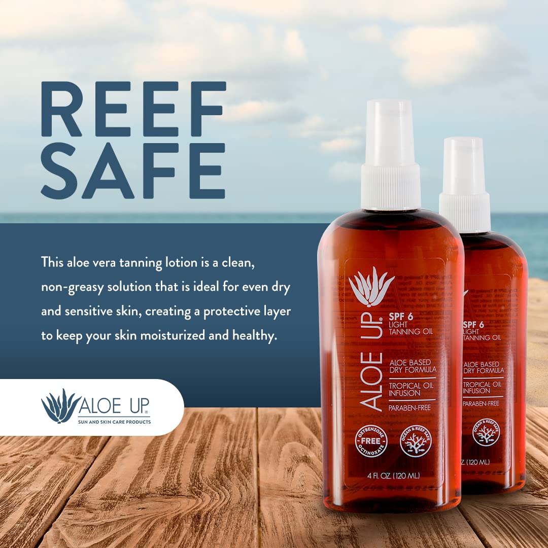 Applying Aloe Up light tanning oil to skin outdoors with light scent.