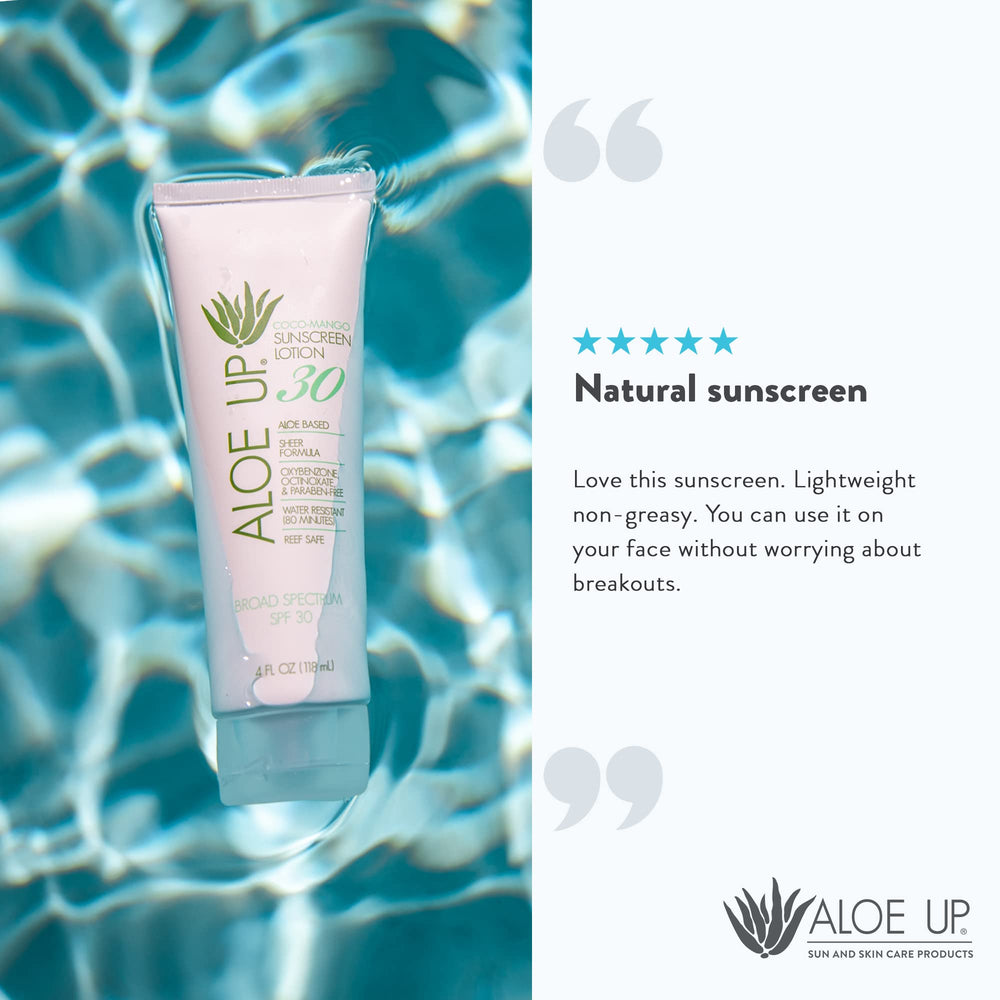 Aloe Up sunscreen applied to face and body for quick absorption and comfort.