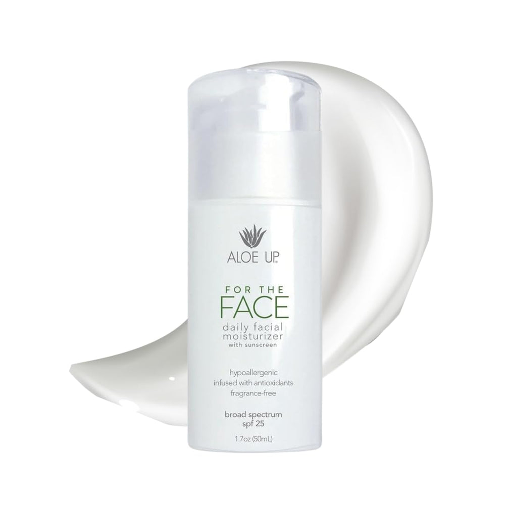 Aloe Up face moisturizer bottle front with SPF 25 offering daily protection.