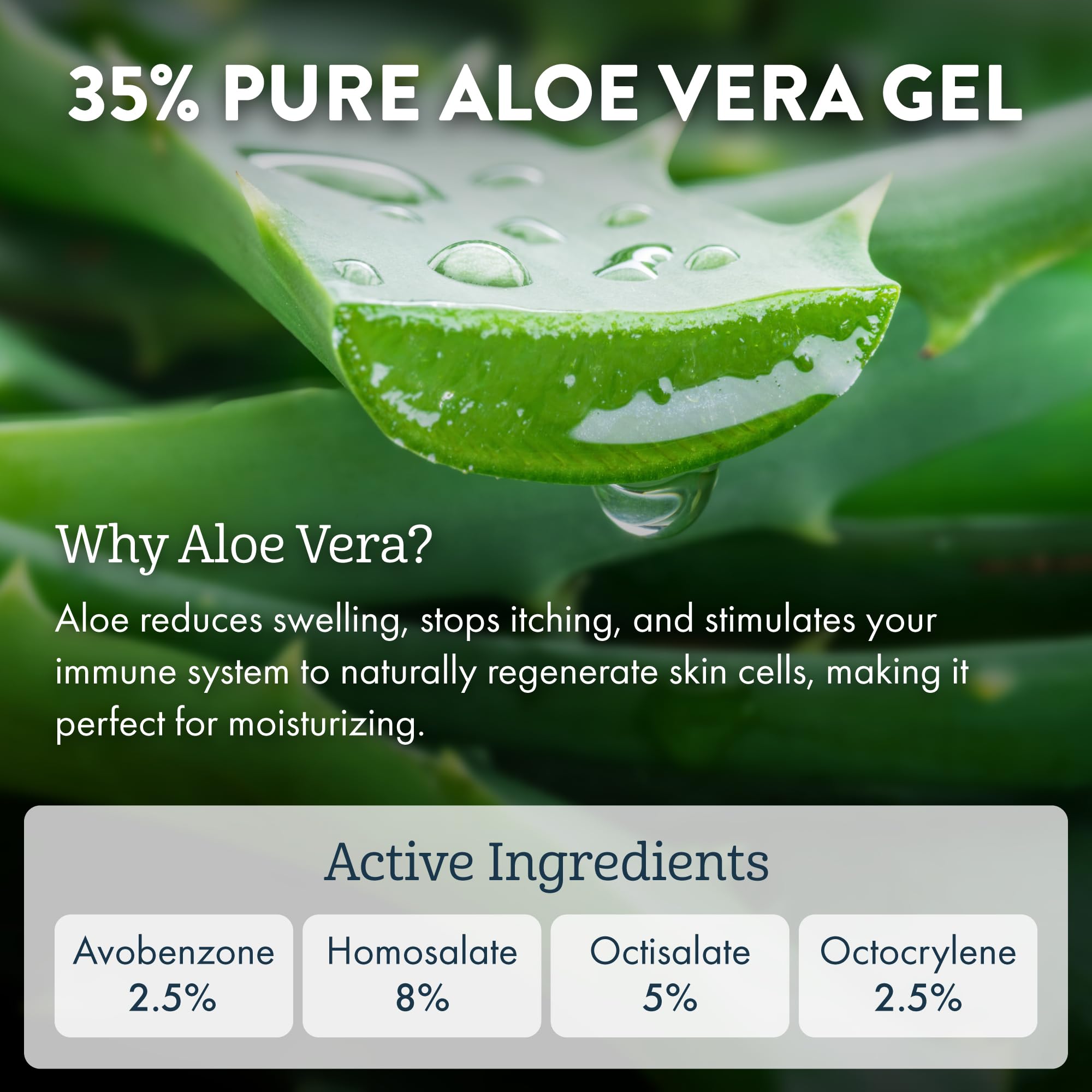 Aloe Up ingredients panel highlights aloe vera gel and nourishing oils.
