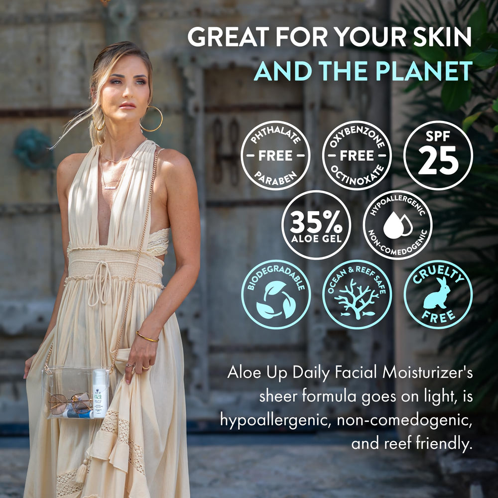Aloe Up label shows fragrance-free and alcohol-free care.