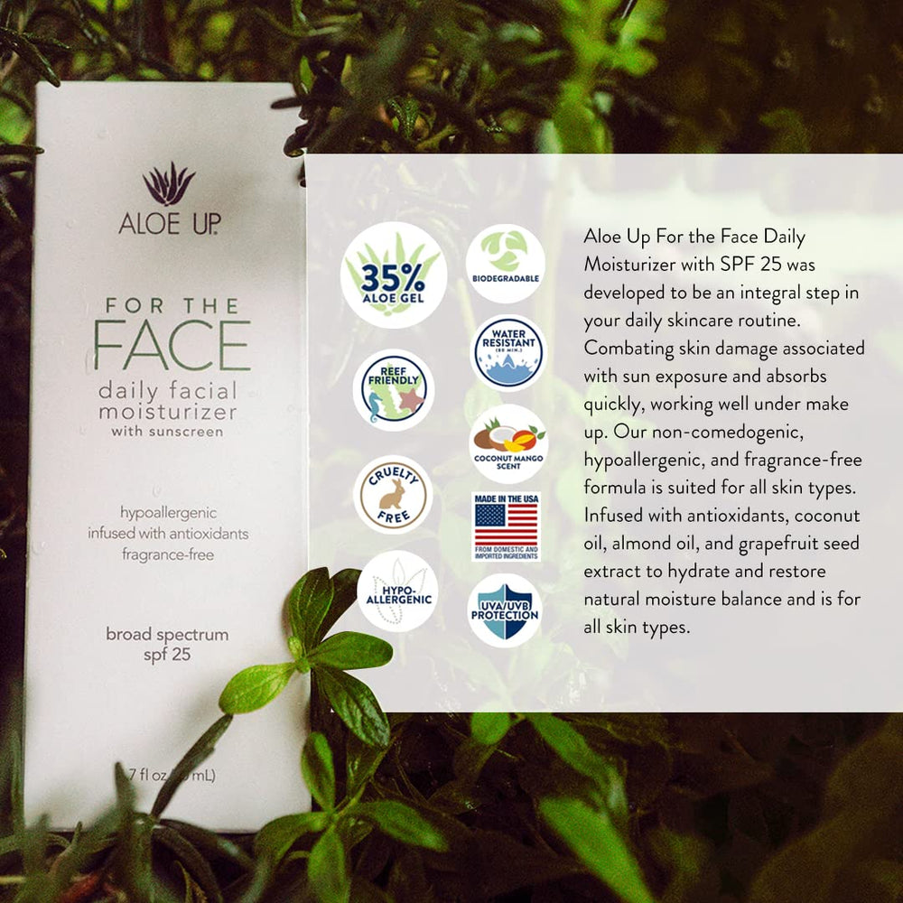 Aloe Up SPF 25 reef-friendly claim on product packaging.