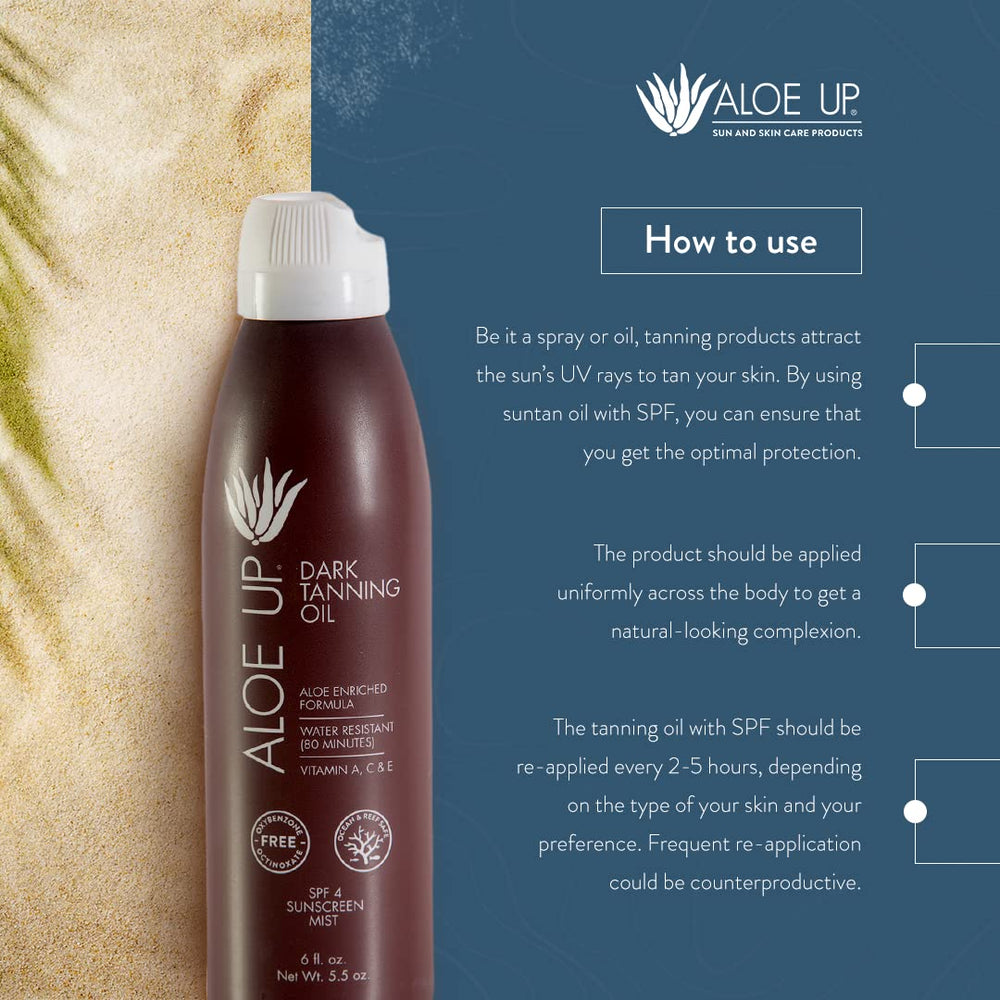 ALOE UP non-greasy tanning oil avoids heavy residue while tanning.