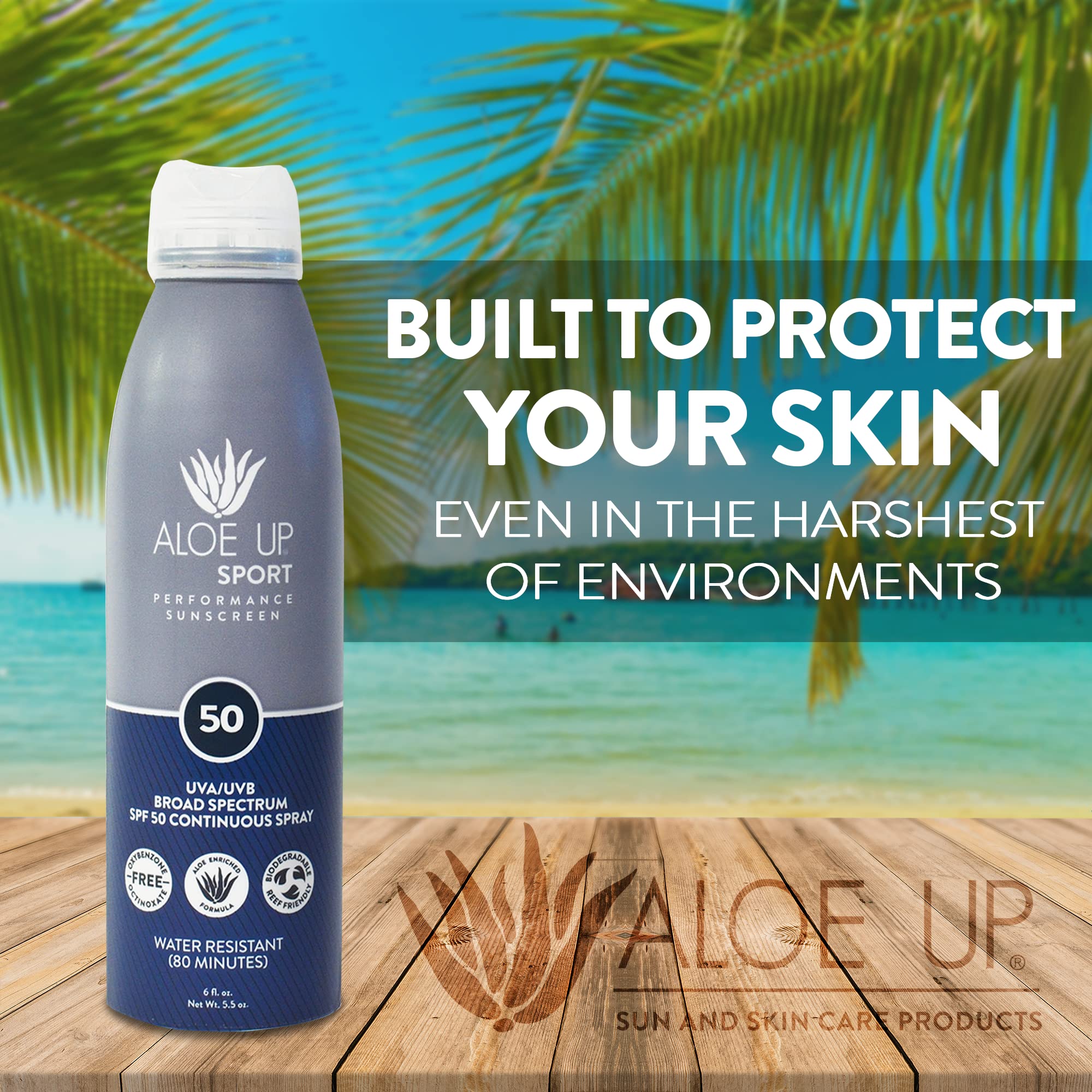 Aloe Up reef-safe ingredients showcased for eco-conscious sun care.