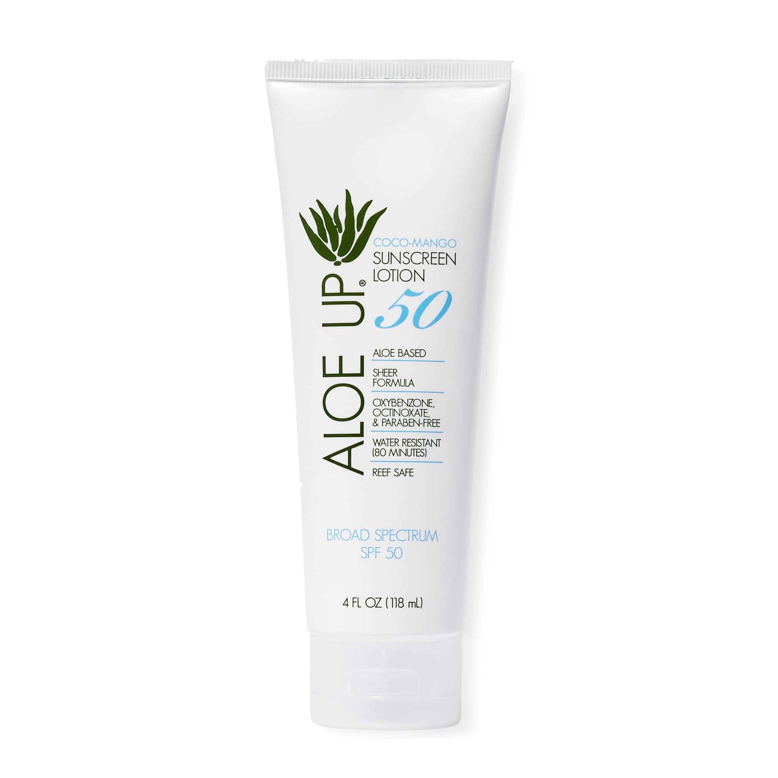 Aloe Up SPF 50 sunscreen bottle for face and body provides broad UVA/UVB protection.