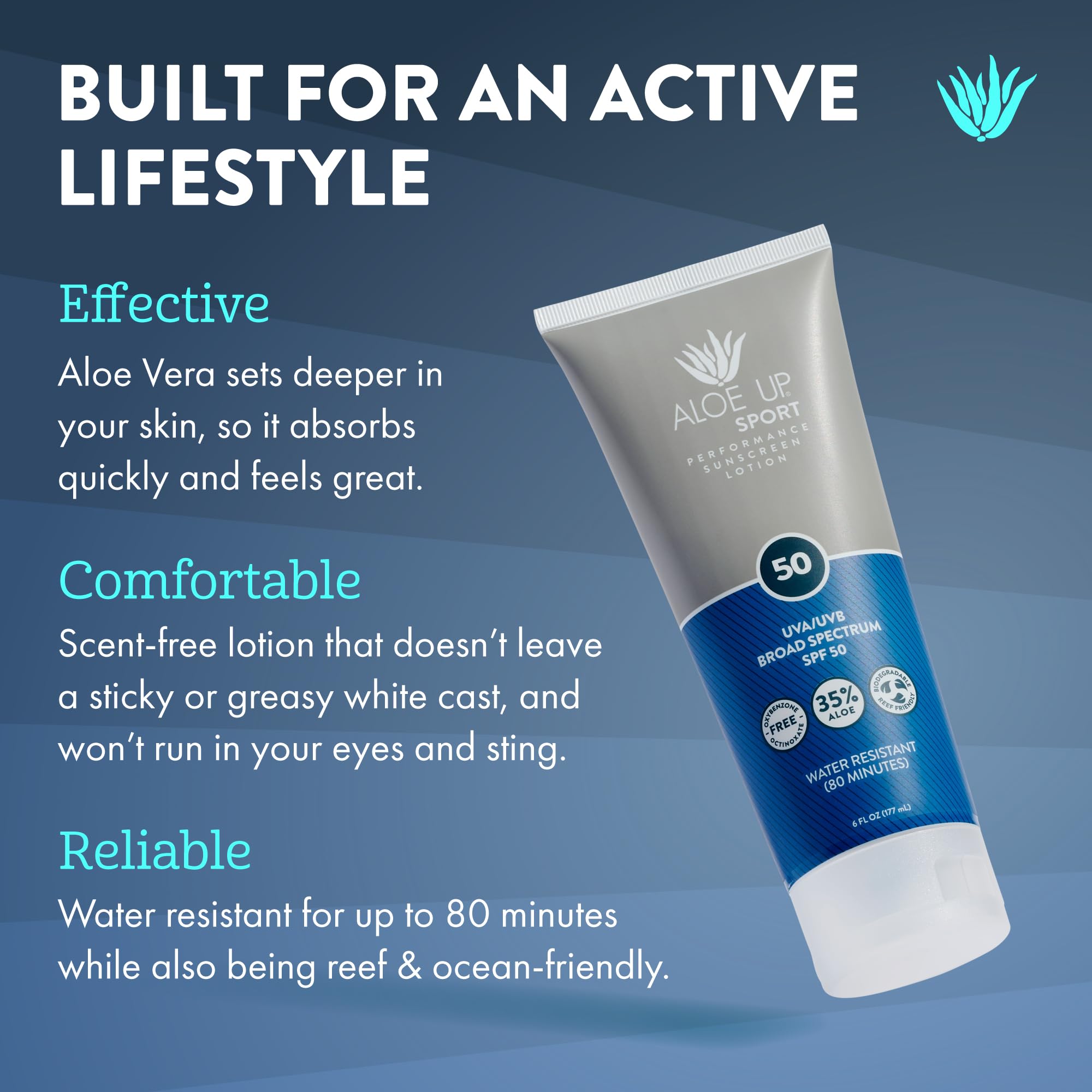 Aloe Up sunscreen lotion label close-up highlighting broad spectrum protection
