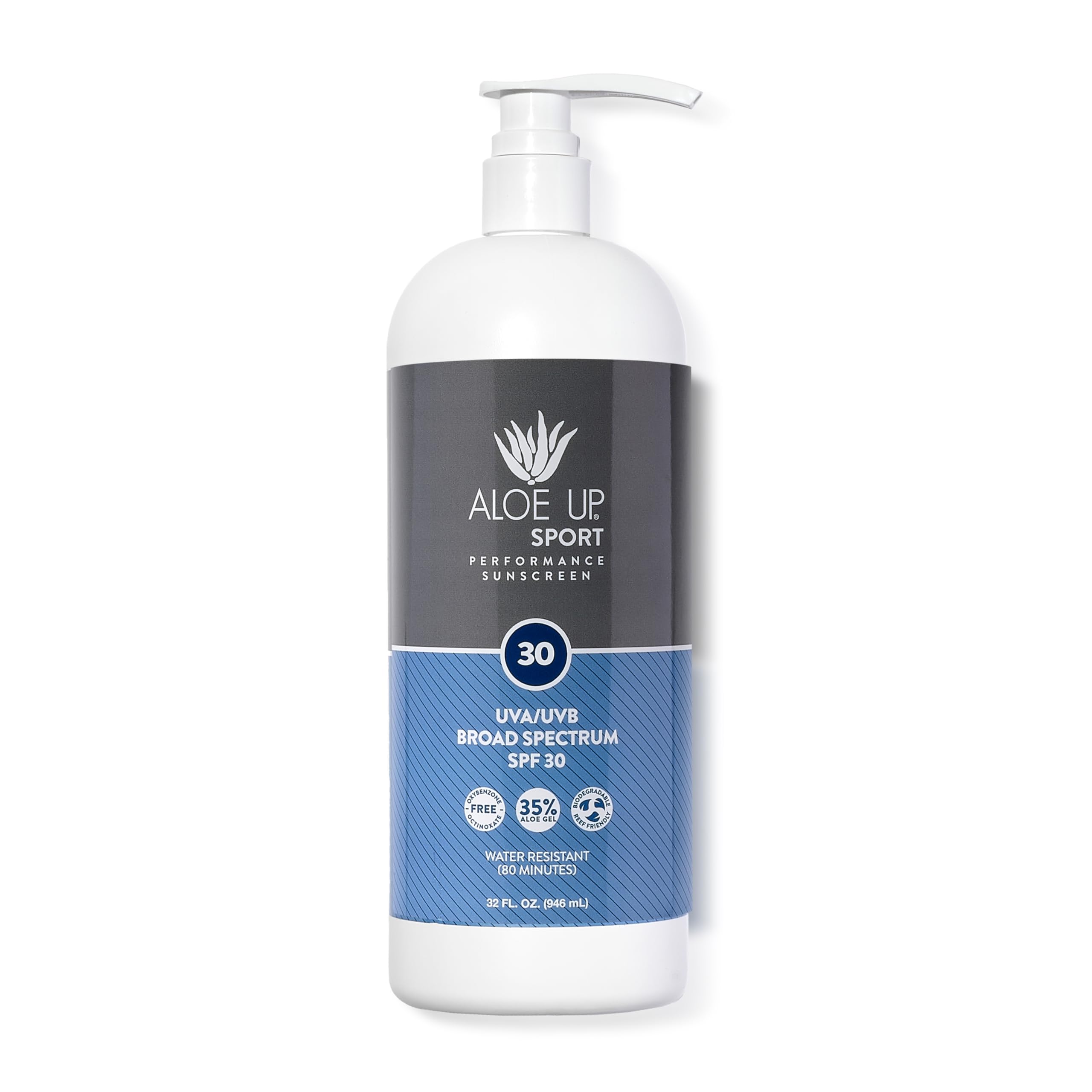 Aloe Up Sport Sunscreen Lotion SPF 30 bottle front view for protection.