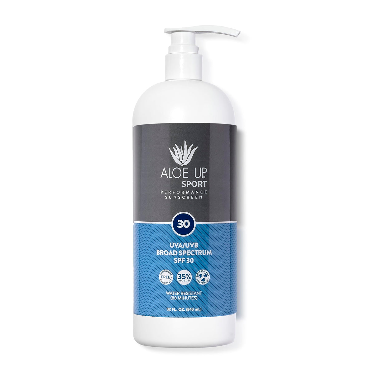 Aloe Up Sport Sunscreen Lotion SPF 30 bottle front view for protection.