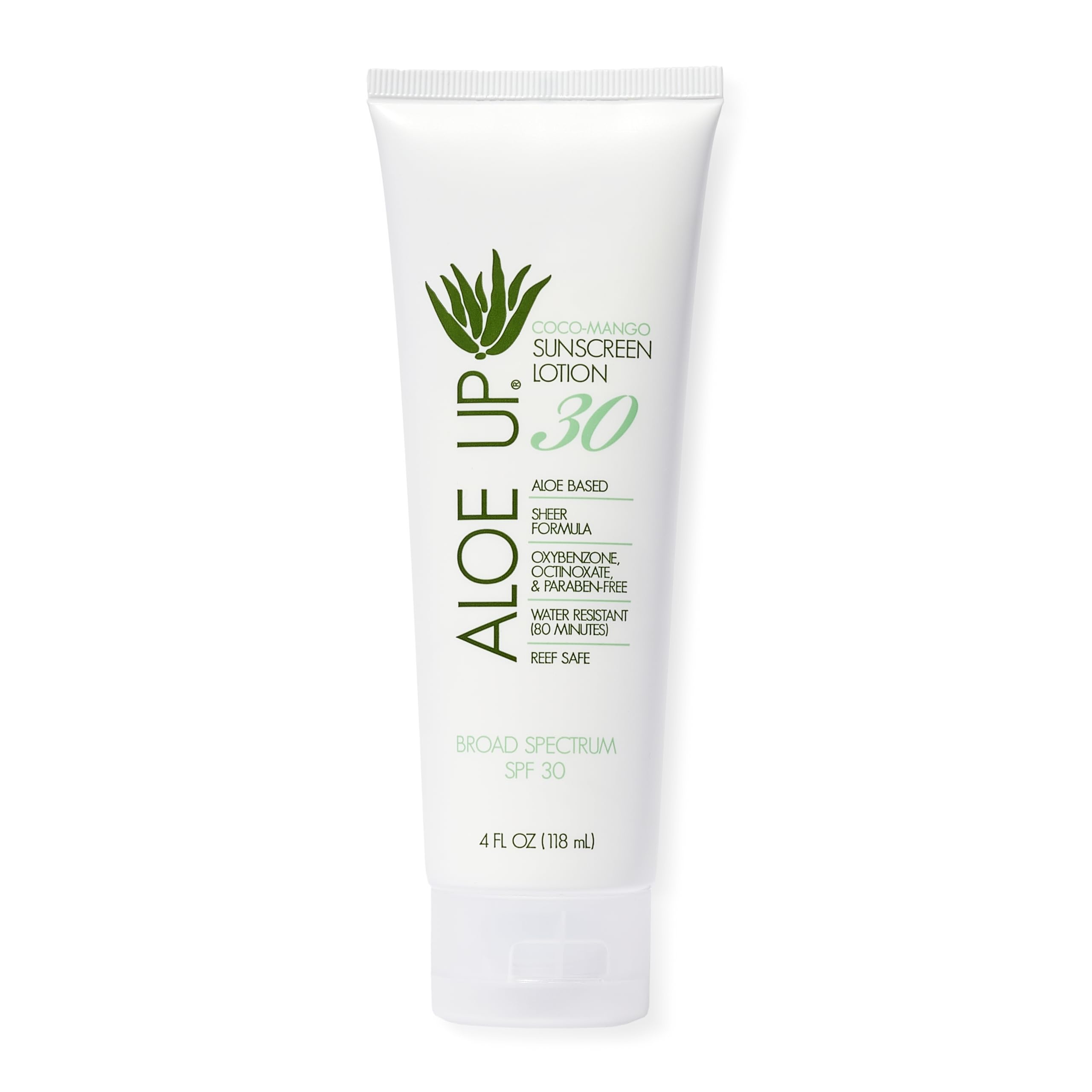 Aloe Up White Collection sunscreen bottle shown for daily face and body use.