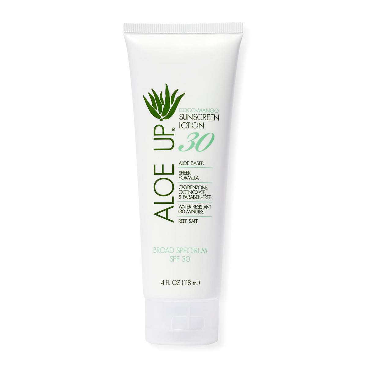 Aloe Up White Collection sunscreen bottle shown for daily face and body use.