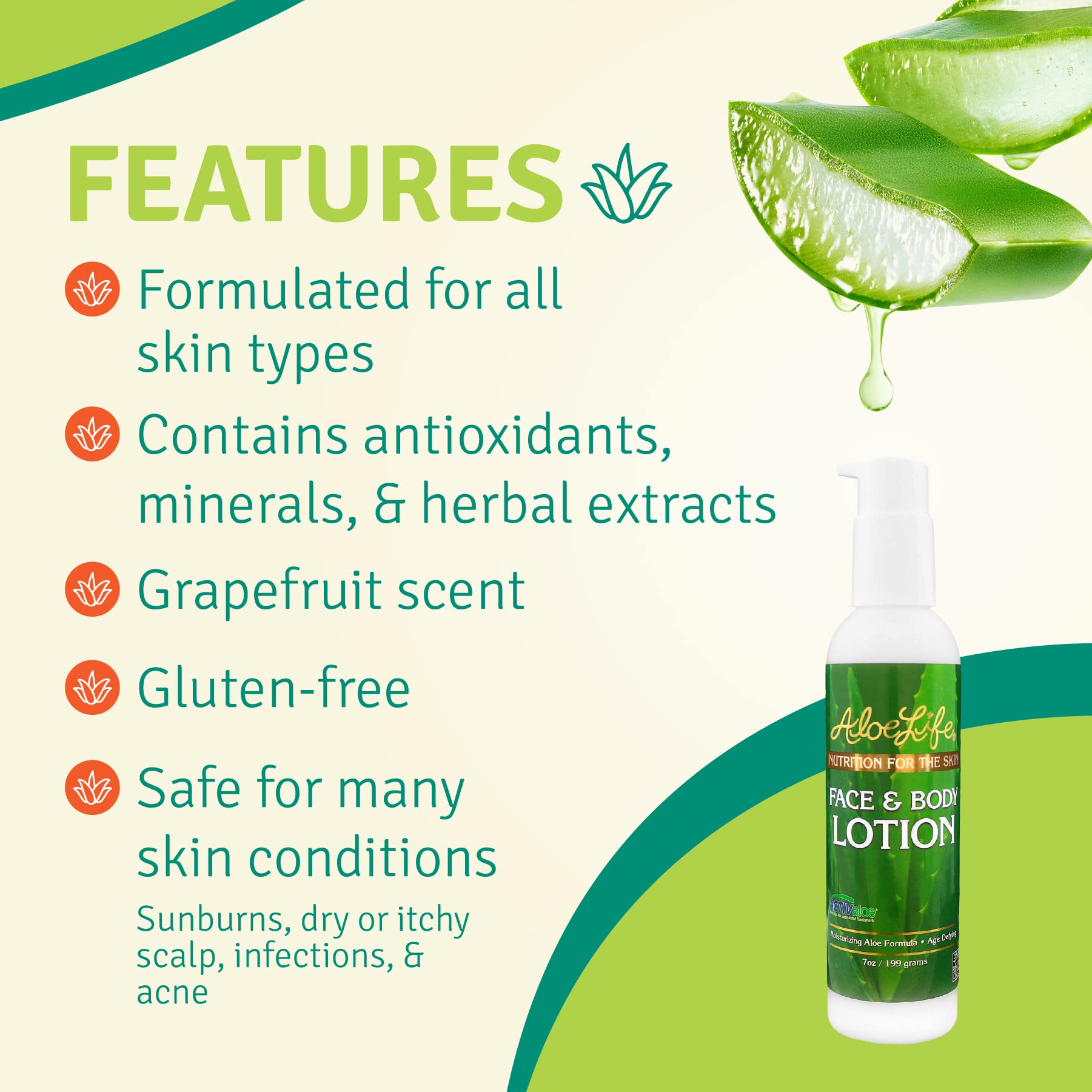 Aloelife ingredients panel featuring minerals, herbal extracts, and vitamins.