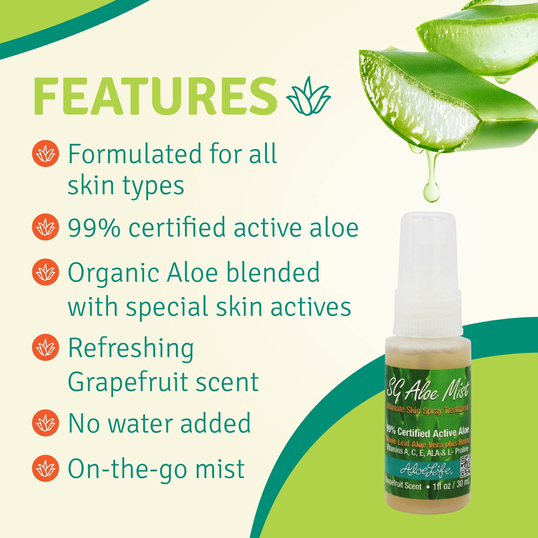 Aloe Life SG Aloe Mist Gel hydrates and conditions skin.