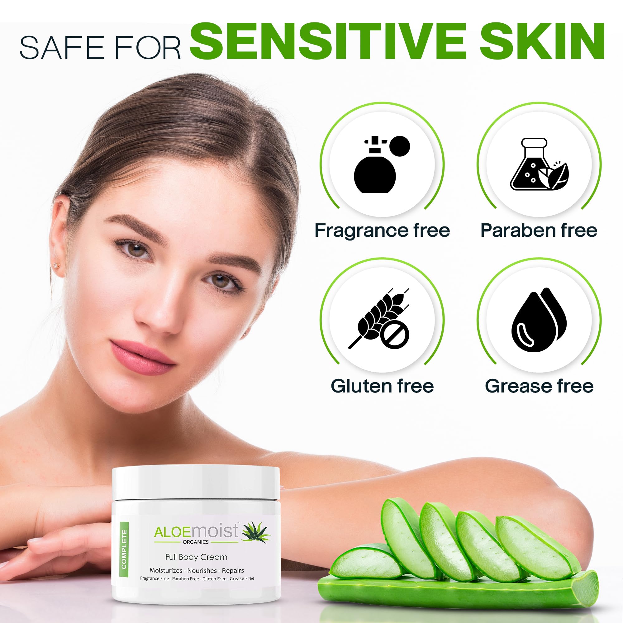 Aloemoist full body cream being applied to arms for everyday moisture.