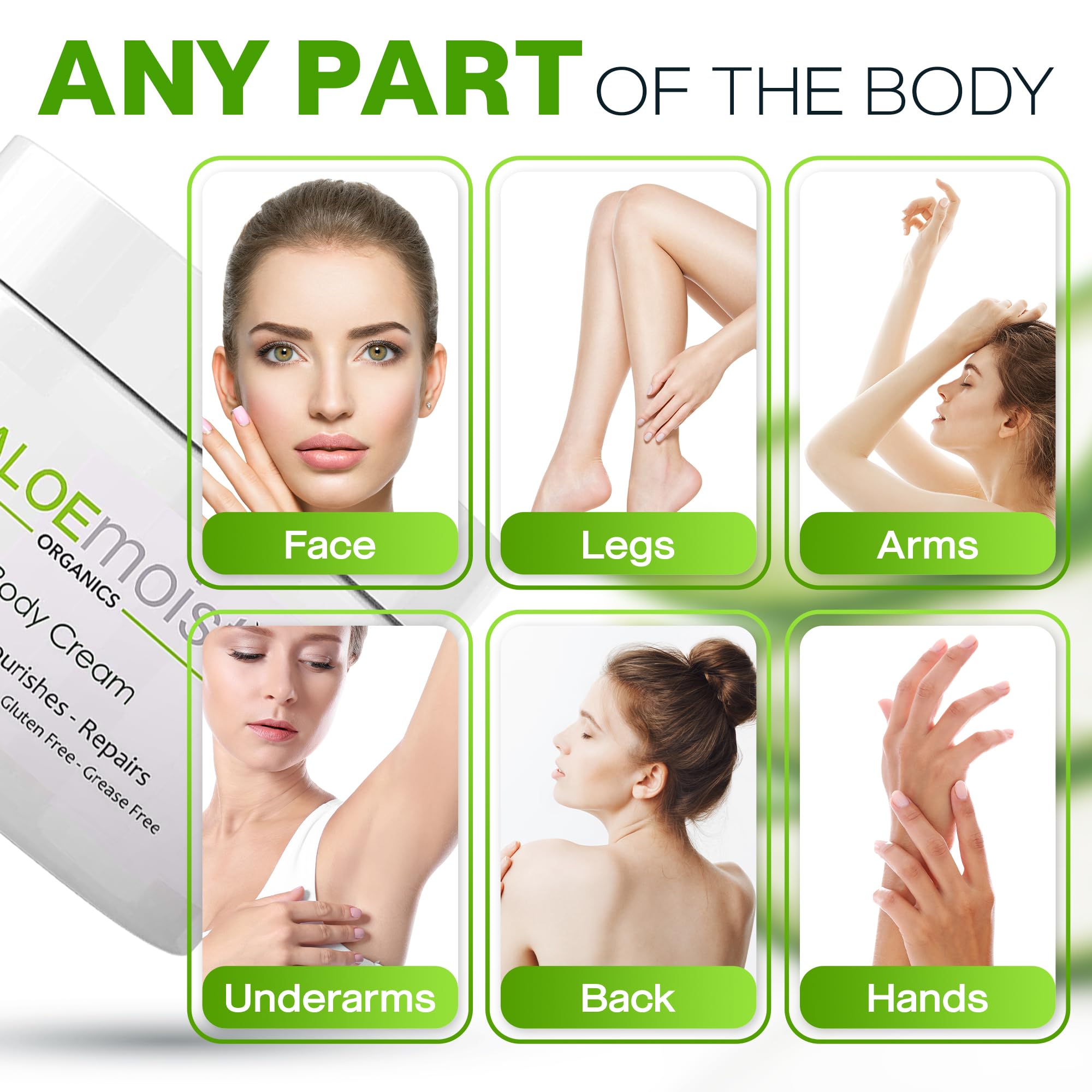 AloMoist non-greasy absorbent formula demonstrates quick skin absorption.