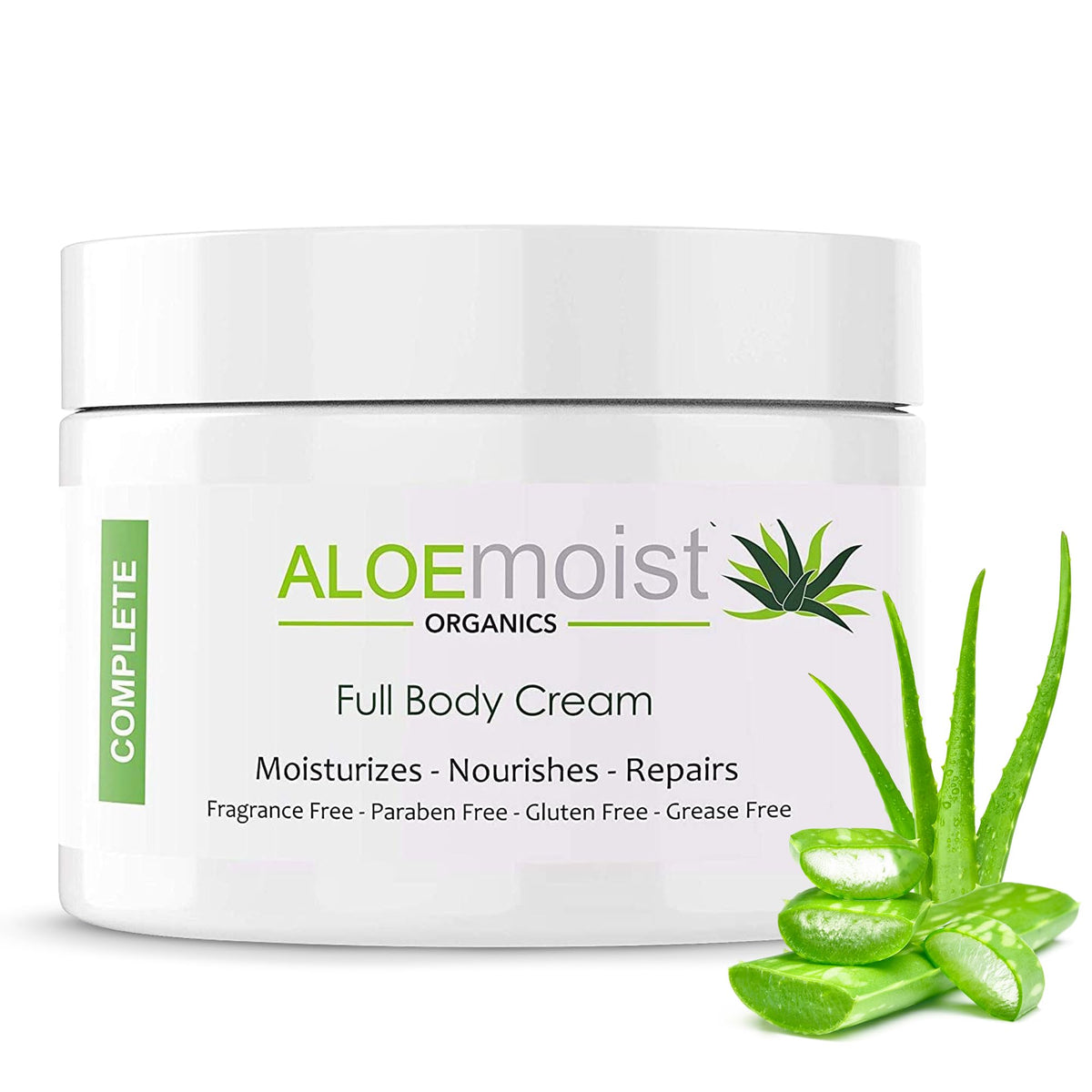 AloMoist Organic Aloe Face Cream 8oz jar ready for daily facial care benefits.