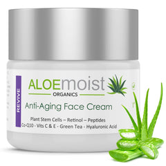 AloeMoist Revive retinol cream bottle shows daily moisturization and smoothing potential.