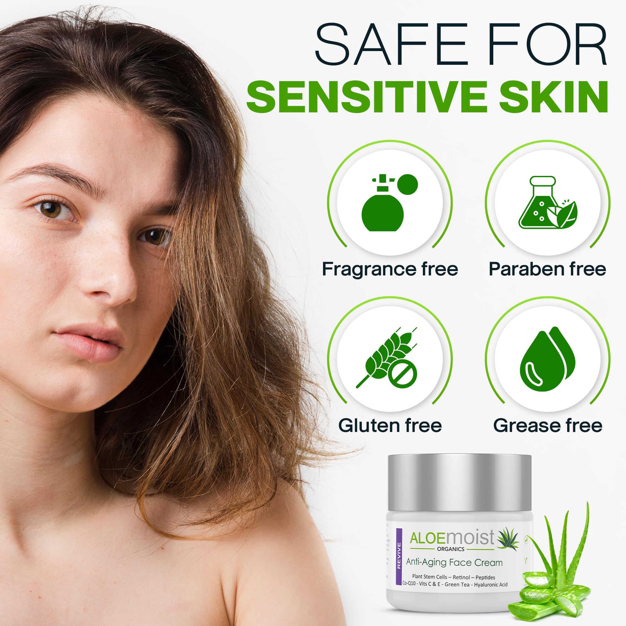 AloeMoist Revive sensitive-skin safe formula with shea butter signals gentle daily use.