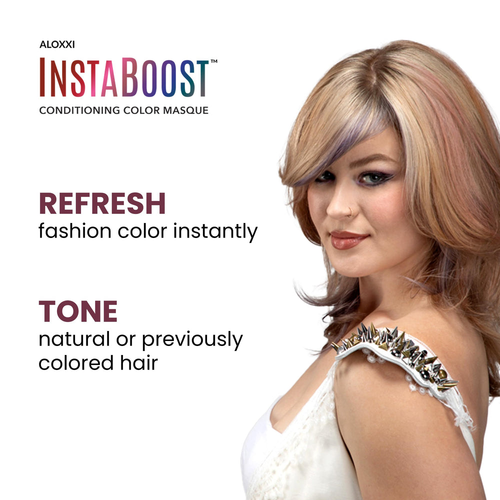 Hair strands showing vibrant rose gold color deposit from ALOXXI InstaBoost