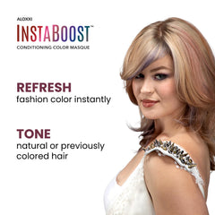 Hair strands showing vibrant rose gold color deposit from ALOXXI InstaBoost