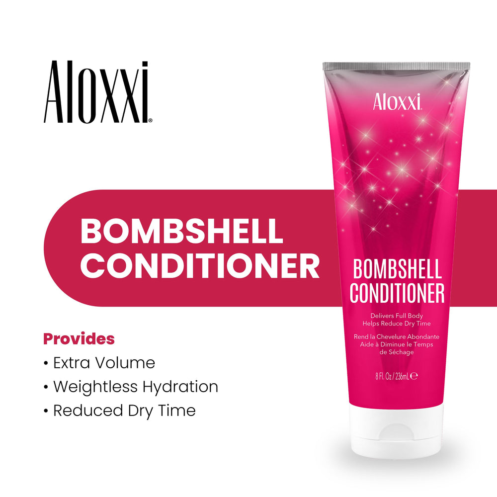 Applying ALOXXI Bombshell conditioner to wet hair for volume and lift