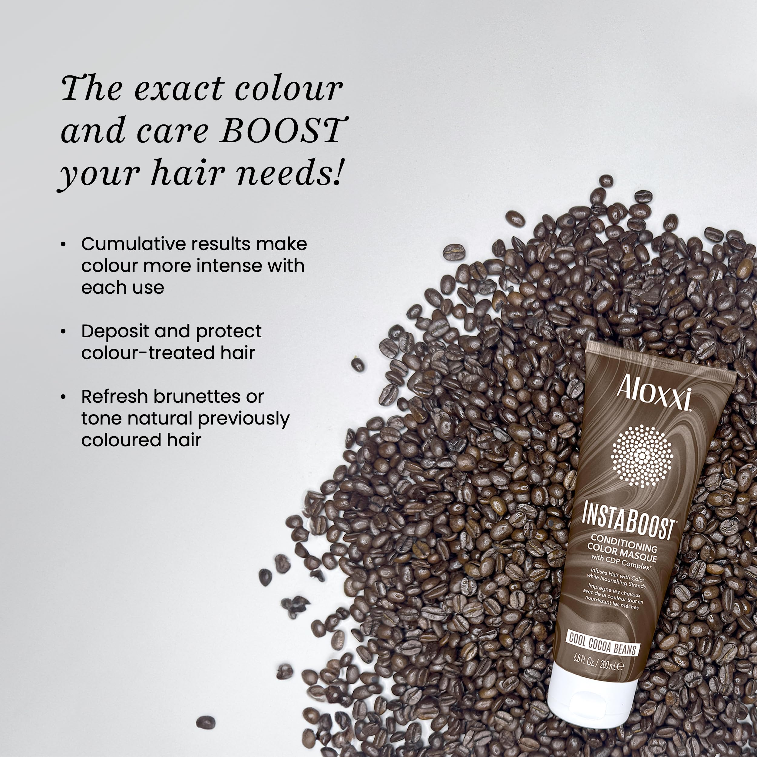 ALOXXI InstaBoost Color Mask nourishes with Shea Butter and Coconut Oil
