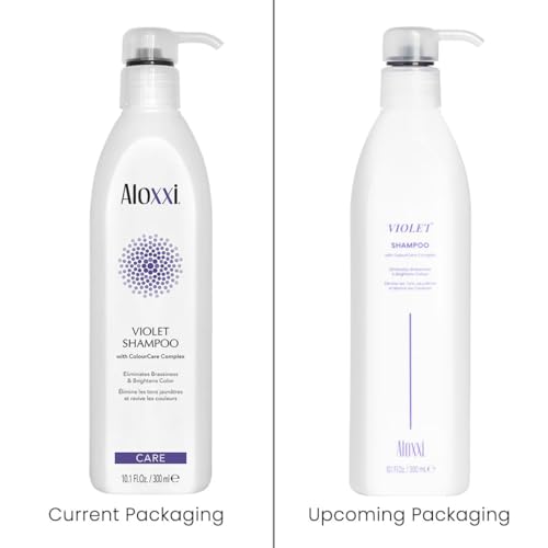 ALOXXI Violet Shampoo bottle back highlighting sulfate-free cleansing