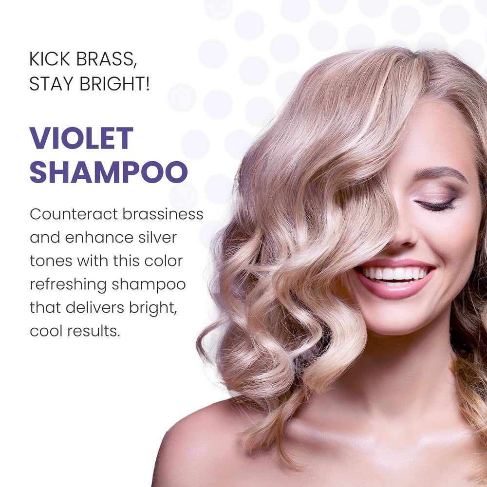 ALOXXI violet shampoo brass-neutralization visibly brightens warm undertones in blonde hair