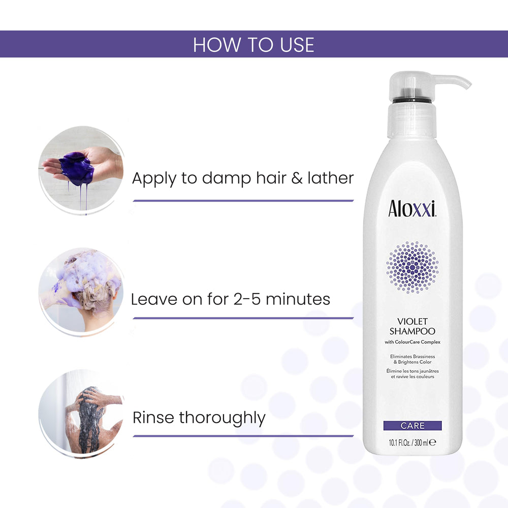 ALOXXI violet shampoo gentle-cleanse preserves moisture without stripping blonde or silver tones