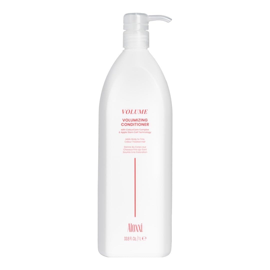 ALOXXI Volumizing Conditioner bottle promotes lightweight volume for fine hair.