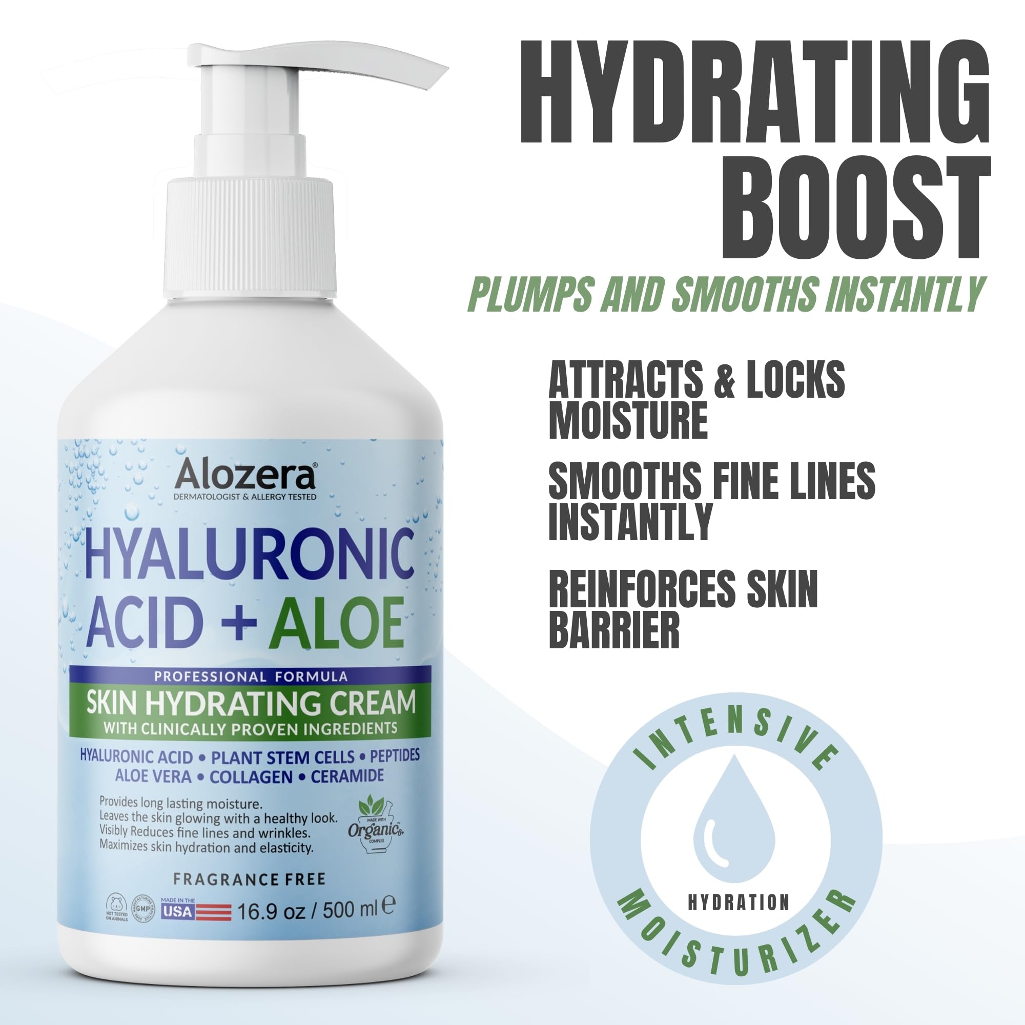 Alozera Hyaluronic Acid Body Lotion texture swatch showing lightweight non-greasy feel for sensitive skin
