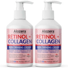 Alozera Skin Firming Retinol bottle pour highlights a non-greasy formula for firmer skin.
