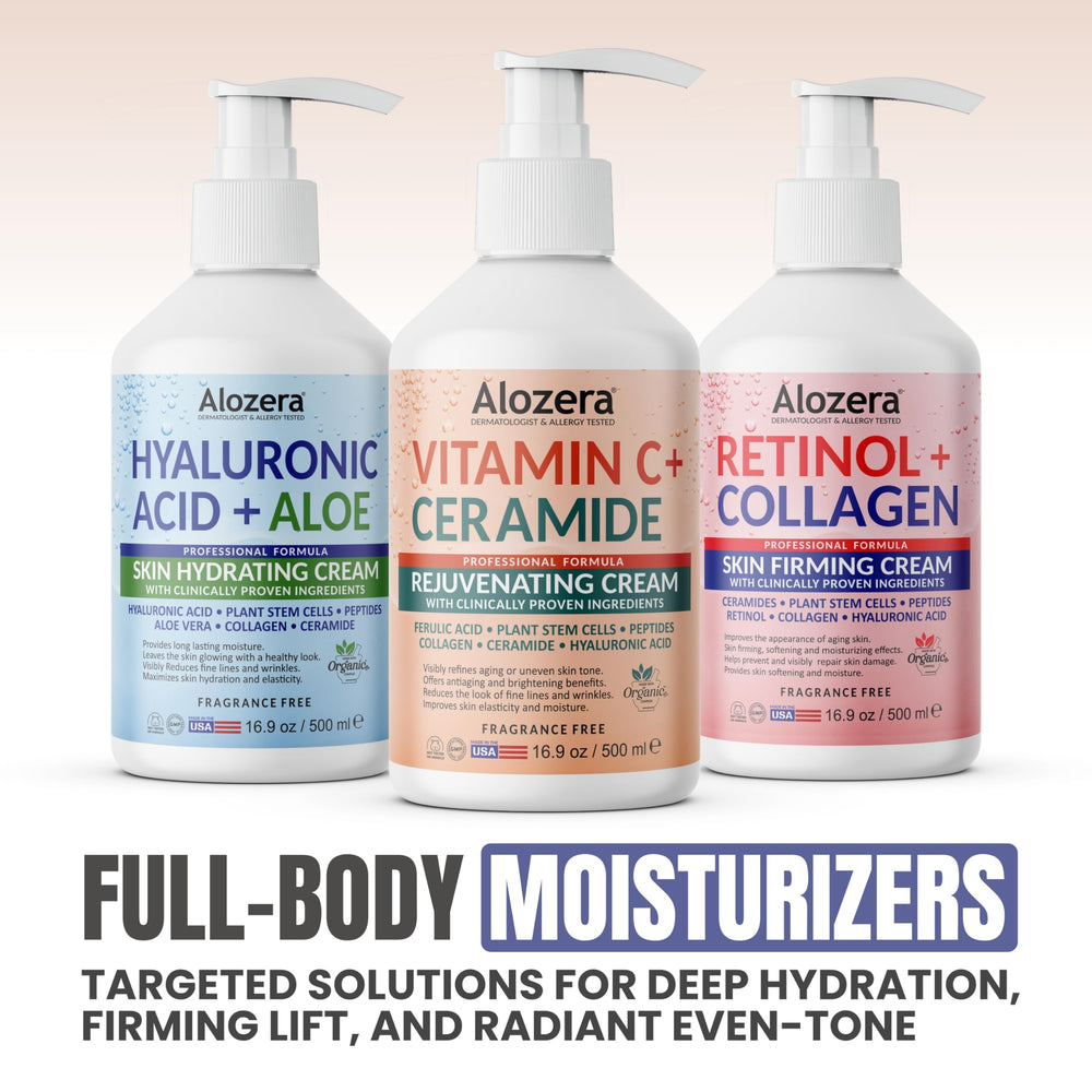 Alozera packaging emphasizes fragrance-free formula and USA-made quality.