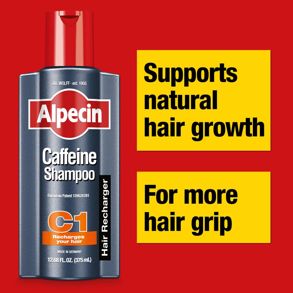 Alpecin C1 caffeine shampoo in a bathroom scene for daily use