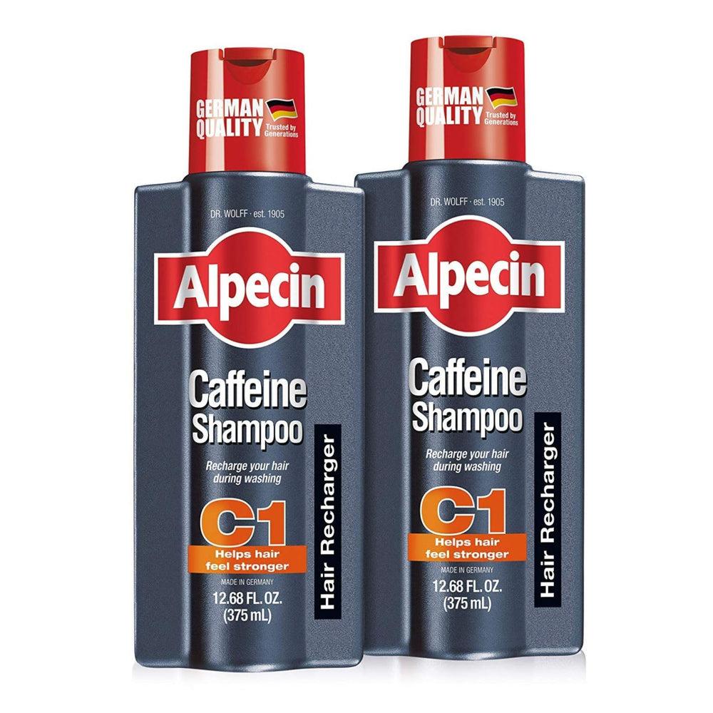 Alpecin C1 caffeine shampoo bottle front showing energized scalp care