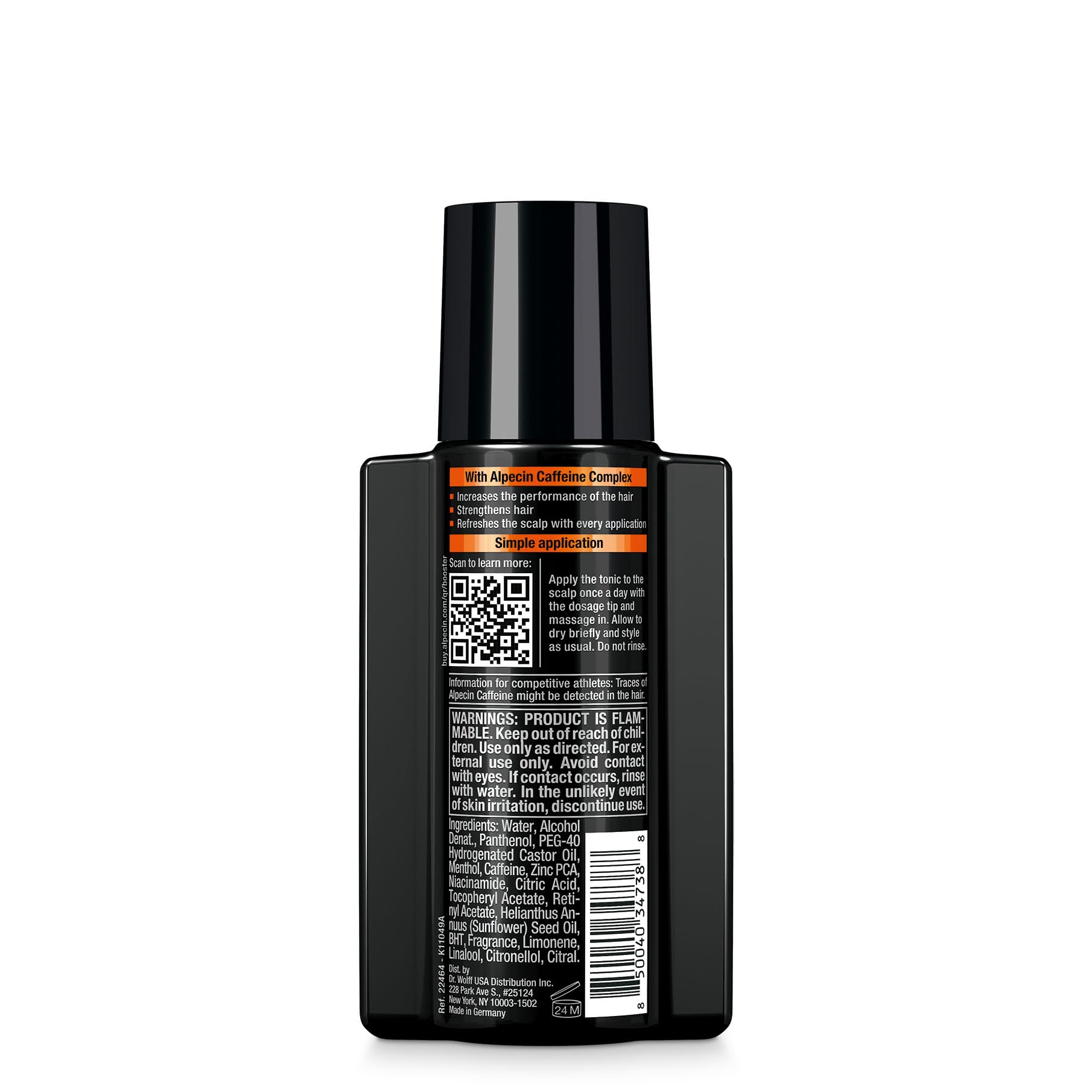 Alpecin Caffeine Hair Booster leave-in tonic application on scalp for fuller-looking hair.