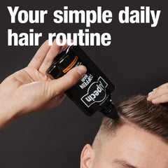 Alpecin caffeine hair booster scalp application shows massaged vitality and energy.