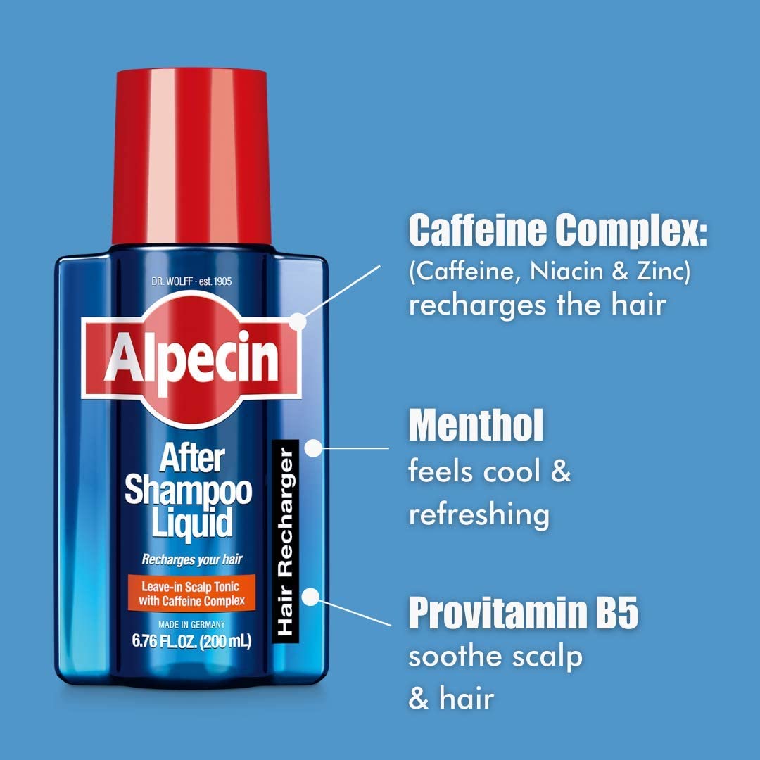 Alpecin caffeine liquid being applied to scalp for nourishment