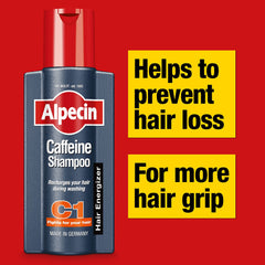 Alpecin Caffeine Shampoo C1 bottle back detailing caffeine formula for daily refresh