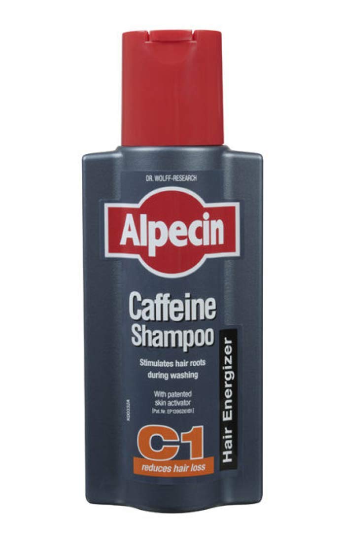 Alpecin Caffeine Shampoo C1 bottle for daily scalp care and caffeine benefits.