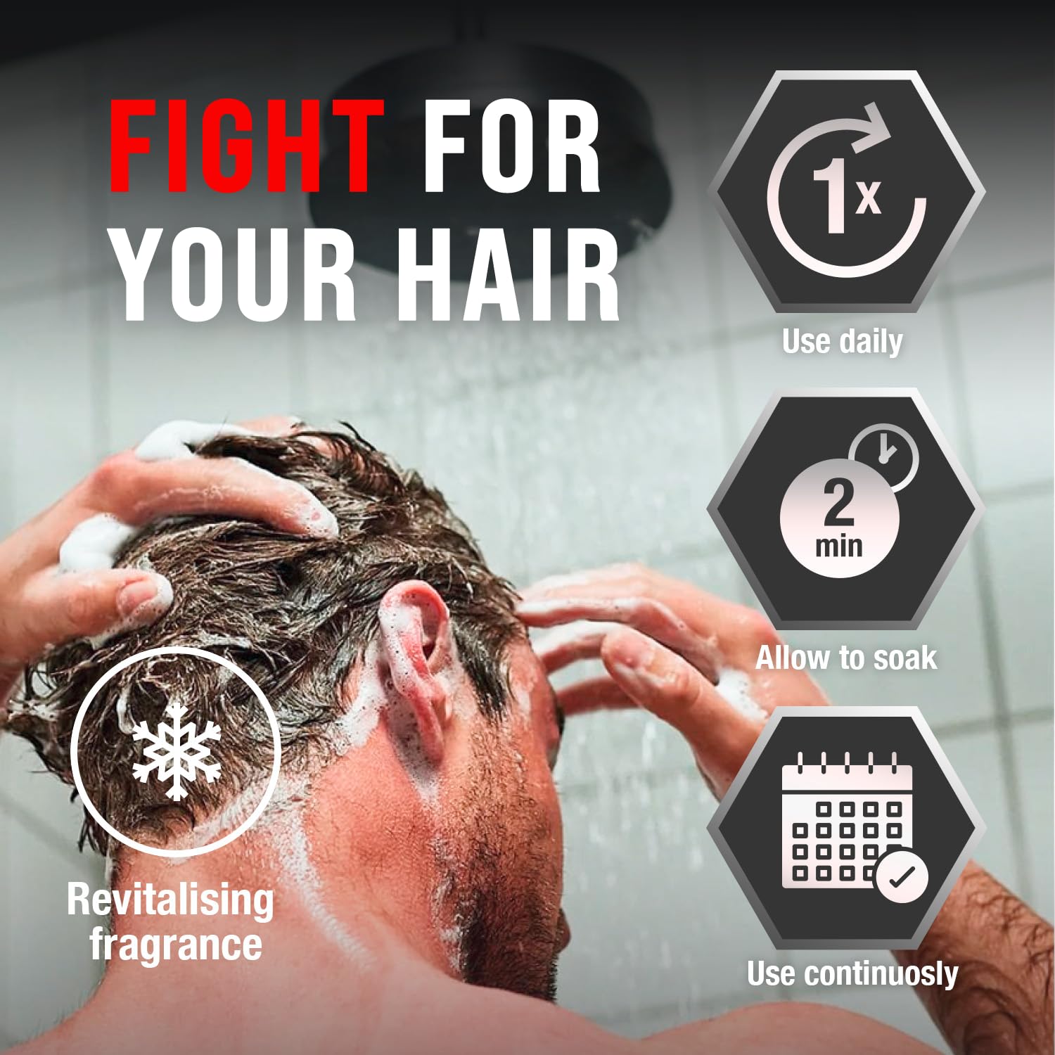 Label emphasizes zinc and niacin information for scalp refreshment.